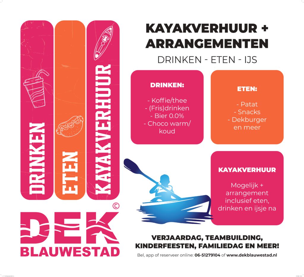 Drinken Eten Kayakverhuur plus Arrangement DEK Blauwestad Oldambtmeer Groningen Nederland