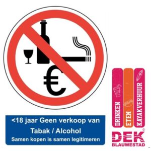 jonger dan 18 geen verkoop van Tabak Alcohol samen kopen is samen legitimeren